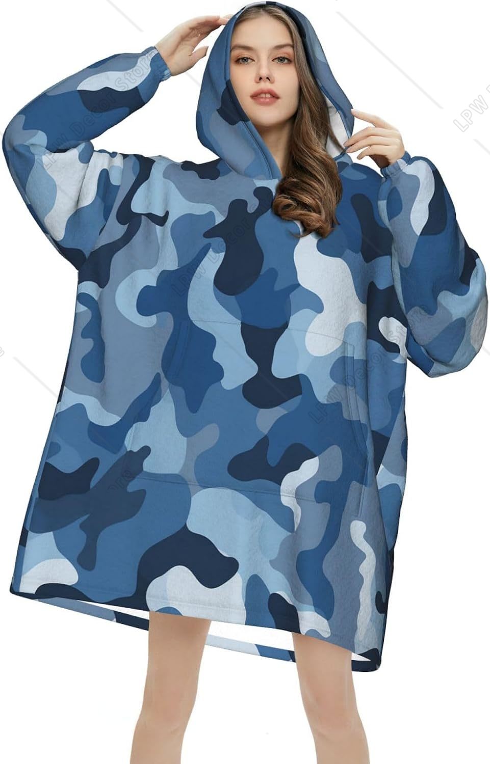 클래식 블루 카모 웨어러블 블랭킷 후디 위장 프린트 오 - Sherpa Hoodie Fleece 리뷰 및 가격